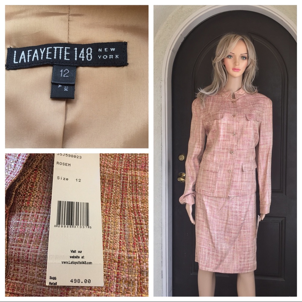 Lafayette 148 New York Pink Blazer & Skirt Set